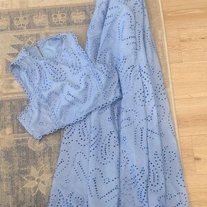 Elegant Light Blue Eyelet Maxi Dress